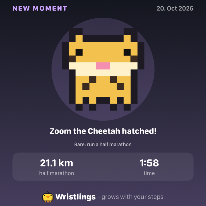 Card: Zoom the Cheetah hatched after a half marathon