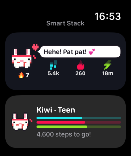 Smart Stack widget: the pet says Hehe! Pat pat!